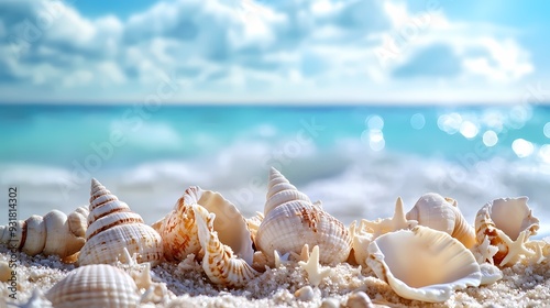 Cloudy sky and sea shell view fr beach.