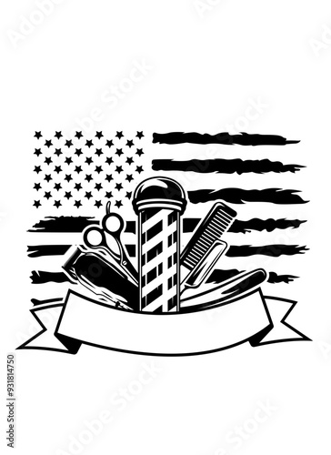 US Barber Tools | Hair Cutter | Fashion Dad | US Hairdresser | Barbershop Signage | Hair Stylist | Men Barbershop | Hair Grooming | Original Illustration | Vector and Clipart | Cutfile and Stencil