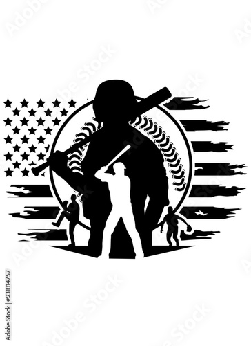 US Baseball | Team Sports | Player Dad | US Baseball team | Outdoor Field Game | Home Run | Pitcher Dad | Baseball Bat | Original Illustration | Vector and Clipart | Cutfile and Stencil