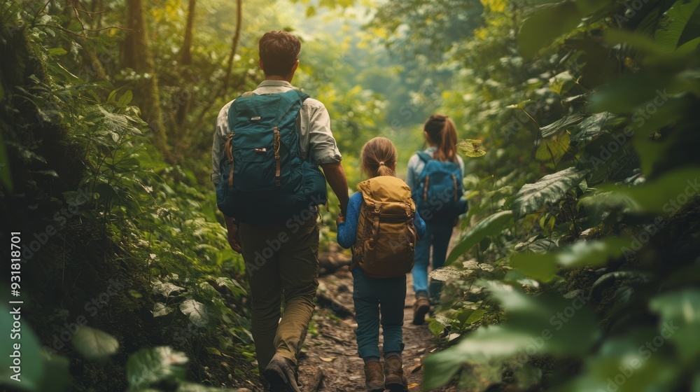 A family hikes through a lush forest, with parents guiding their children along a scenic trail, enjoying the beauty of nature and fresh air together. A family hikes through a lush forest, with parents guiding their children along a scenic trail, enjoying the beauty of nature and fresh air together.
