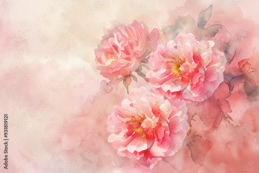 Soft pink watercolor peonies with delicate petals and leaves creating a romantic and dreamy floral background. Soft pink watercolor peonies with delicate petals and leaves creating a romantic and dreamy floral background.