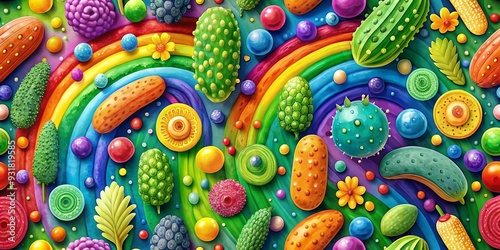 Chromatic Pickle Paradise: Rainbow hues, geometric shapes, vibrant patterns