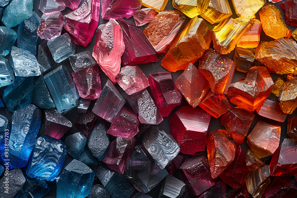 Colorful glass fragments arranged attractively on dark background Colorful glass fragments arranged attractively on dark background