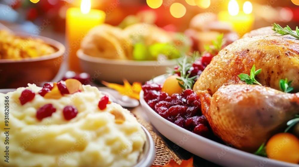 A table with a turkey and mashed potatoes on it, AI A table with a turkey and mashed potatoes on it, AI