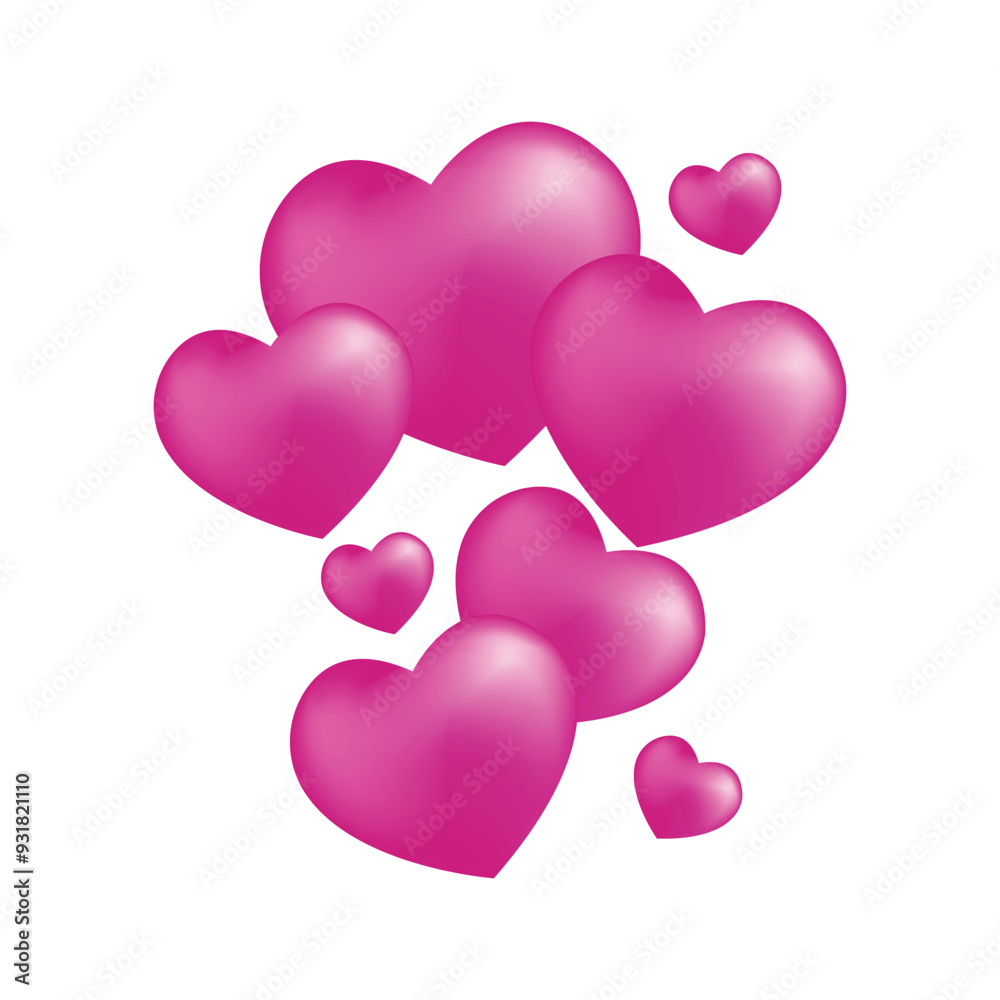Set of pink color hearts on white background Set of pink color hearts on white background