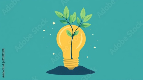 A Bright Idea: A Light Bulb Sprouting Green Leaves Inspires Growth and Innovation in a Vibrant and Colorful World of Imagination