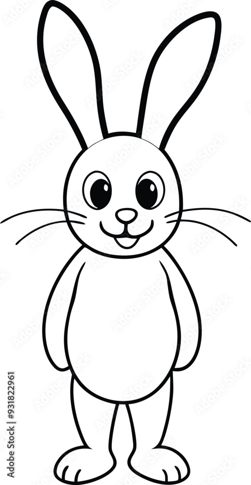 Obraz premium Adorable bunny coloring page for kids, featuring simple black-and-white illustrations for fun and creativity. 