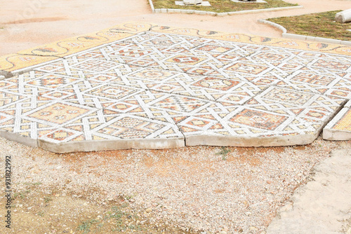 Part of an ancient mosaic laid out on the floor in Chersonesos. Crimean Peninsula photo