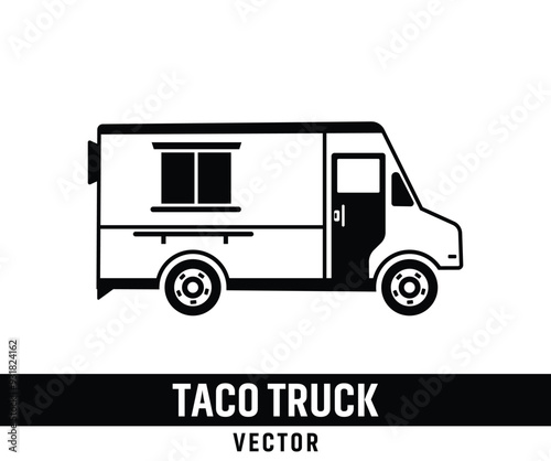 Taco Truck Illustration Vector Collection Set, Eye-Catching Taco Truck Vector Illustration for Themed Parties, Food Blogs, and Merchandising Isolated Outline Icon Set.