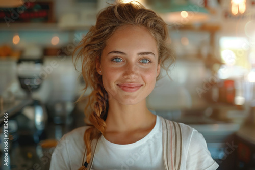 Portrait of a waitress in a traditional diner.