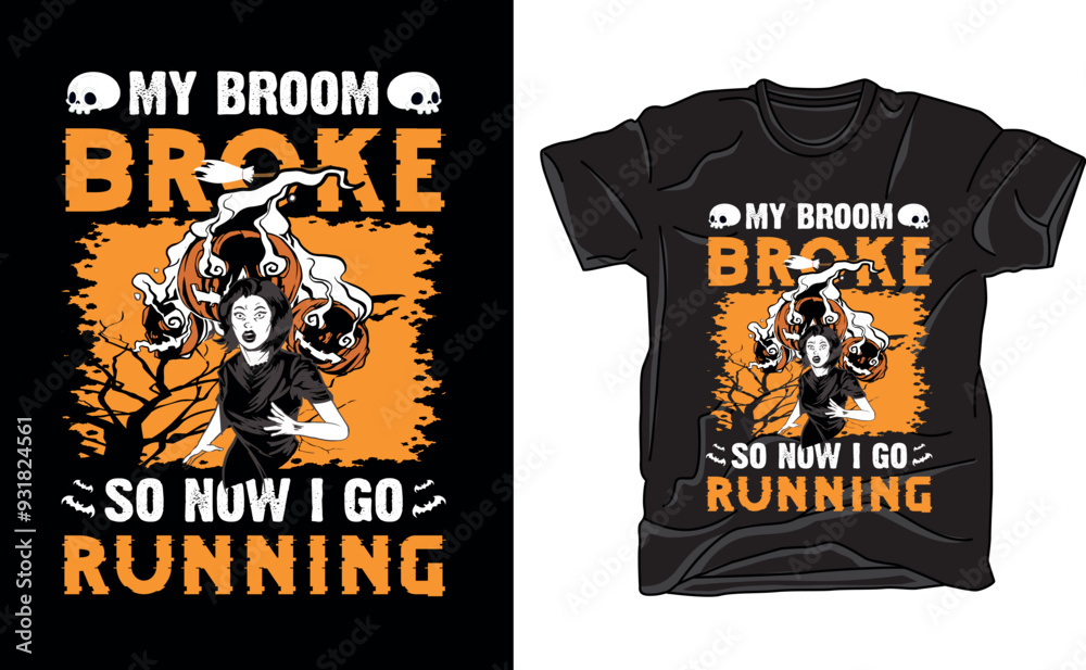 Halloween broom i go running T shirt Design Halloween broom i go running T shirt Design