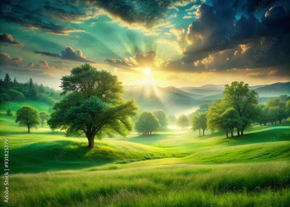 Emerald Ethereal Expanse - lush grasslands, soaring trees, ethereal glow, sense of awe Emerald Ethereal Expanse - lush grasslands, soaring trees, ethereal glow, sense of awe