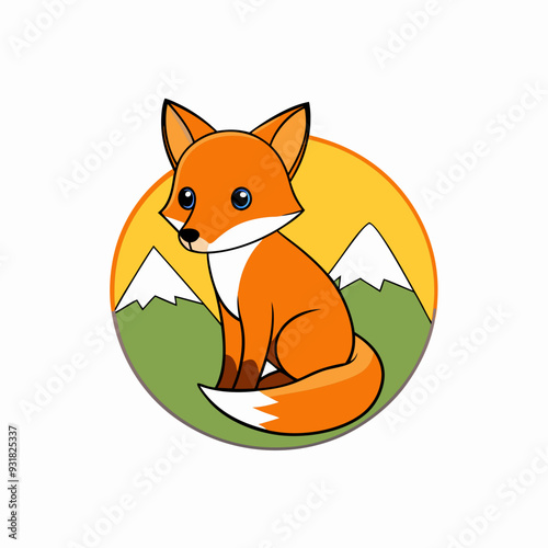  A Fox watching the sunrise from a hilltop vector illustration