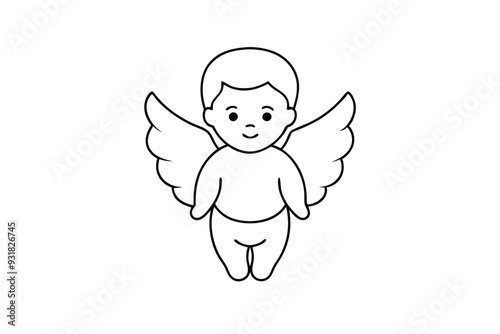 Baby angel with wings line art vector illustration