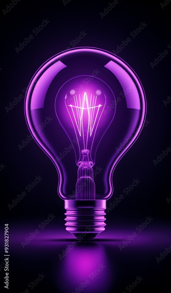 Purple holographic glowing lightbulb with copy space. Purple holographic glowing lightbulb with copy space.