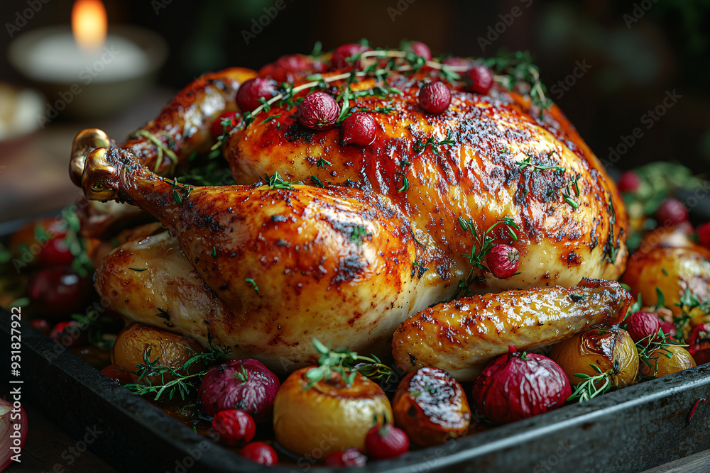 Naklejka premium Grilled roasted whole Chicken