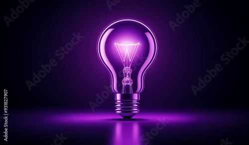 Purple holographic glowing lightbulb with copy space. photo