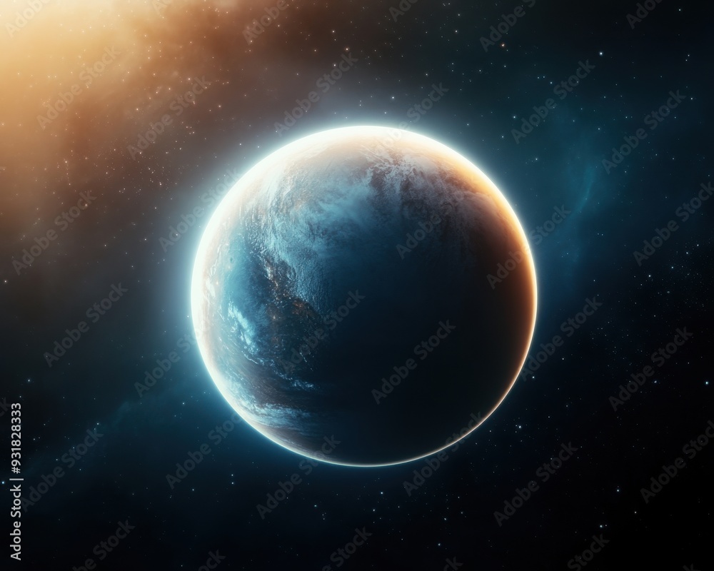 Fototapeta premium A stunning view of a distant planet surrounded by cosmic beauty and vibrant colors in the vast universe.