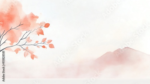 Wallpaper Mural A serene watercolor landscape featuring soft pink leaves and misty mountains, perfect for peaceful, nature-inspired themes. Torontodigital.ca