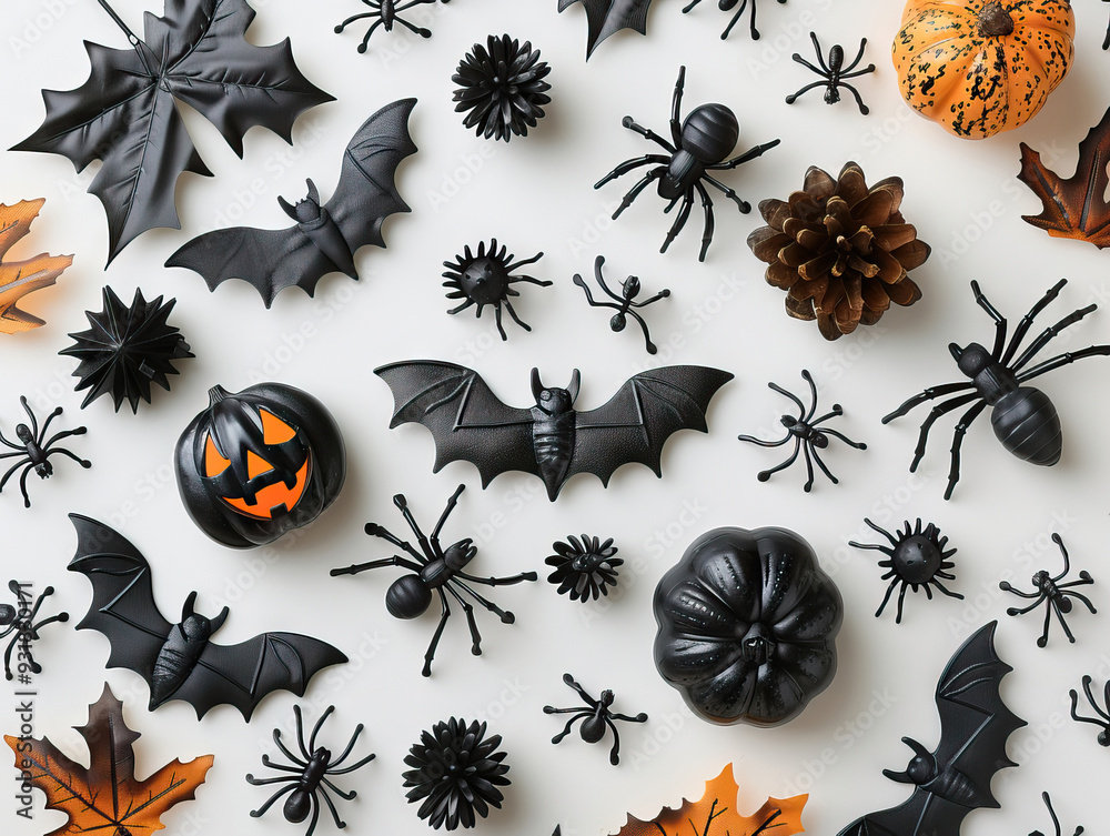 Halloween flat lay with spooky decorations Halloween flat lay with spooky decorations