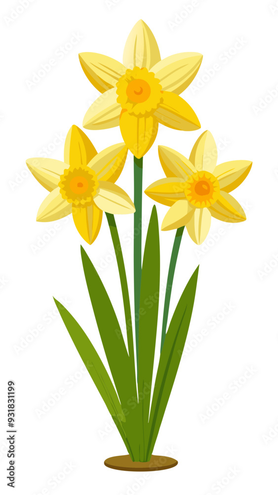 Fototapeta premium daffodil illustration, daffodil flower vector art, daffodil flower illustration, daffodil vector, yellow daffodils in a vase