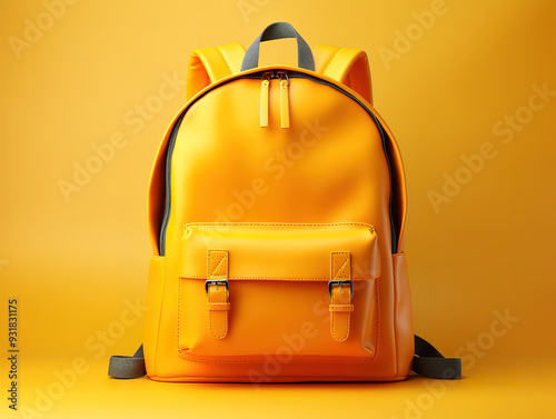 Gorgious Yellow backpack with a apple on it and sign back to school