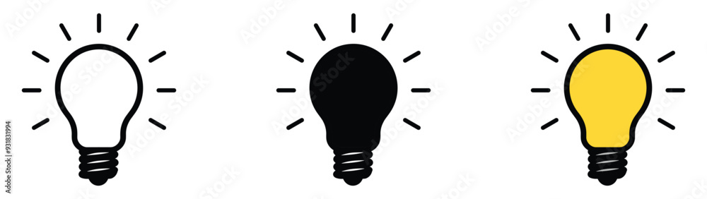 Light bulb icon set. Idea icon. Lamp concept. Light bulb, isolated in modern outline, flat, and colored design. Vector illustration Light bulb icon set. Idea icon. Lamp concept. Light bulb, isolated in modern outline, flat, and colored design. Vector illustration