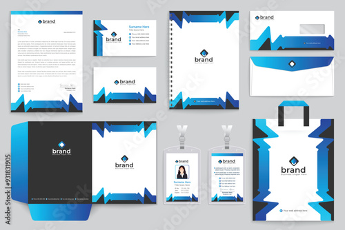 Modern  stationery design black and blue color