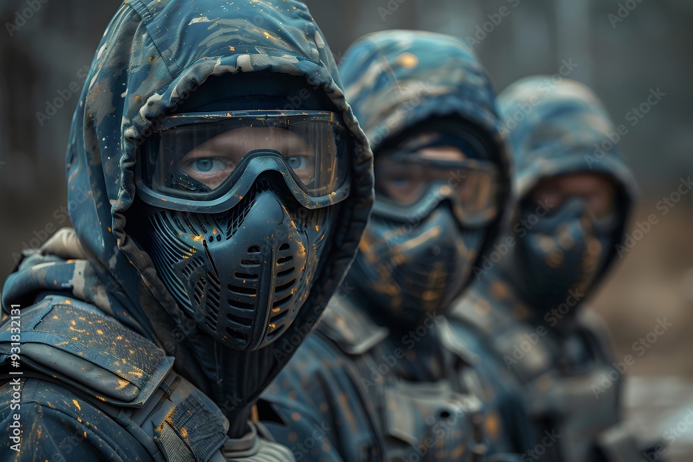 Intense Paintball Warriors in Camouflage Gear Intense Paintball Warriors in Camouflage Gear