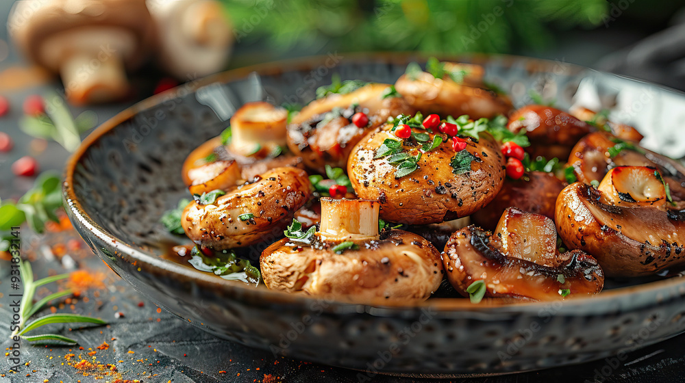 Mushroom dishes with fresh herbs Mushroom dishes with fresh herbs