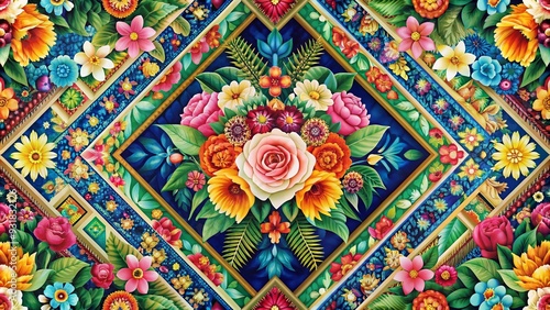 Geometric Floral Fusion: A blend of geometric Thai patterns and vibrant florals, resulting in a dynamic and visually striking composition.