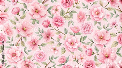 Seamless pattern featuring delicate pink flowers, floral, elegant, feminine, botanical, nature, repetitive, background