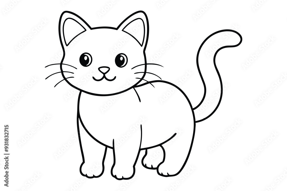 Happy cat line art vector illustration