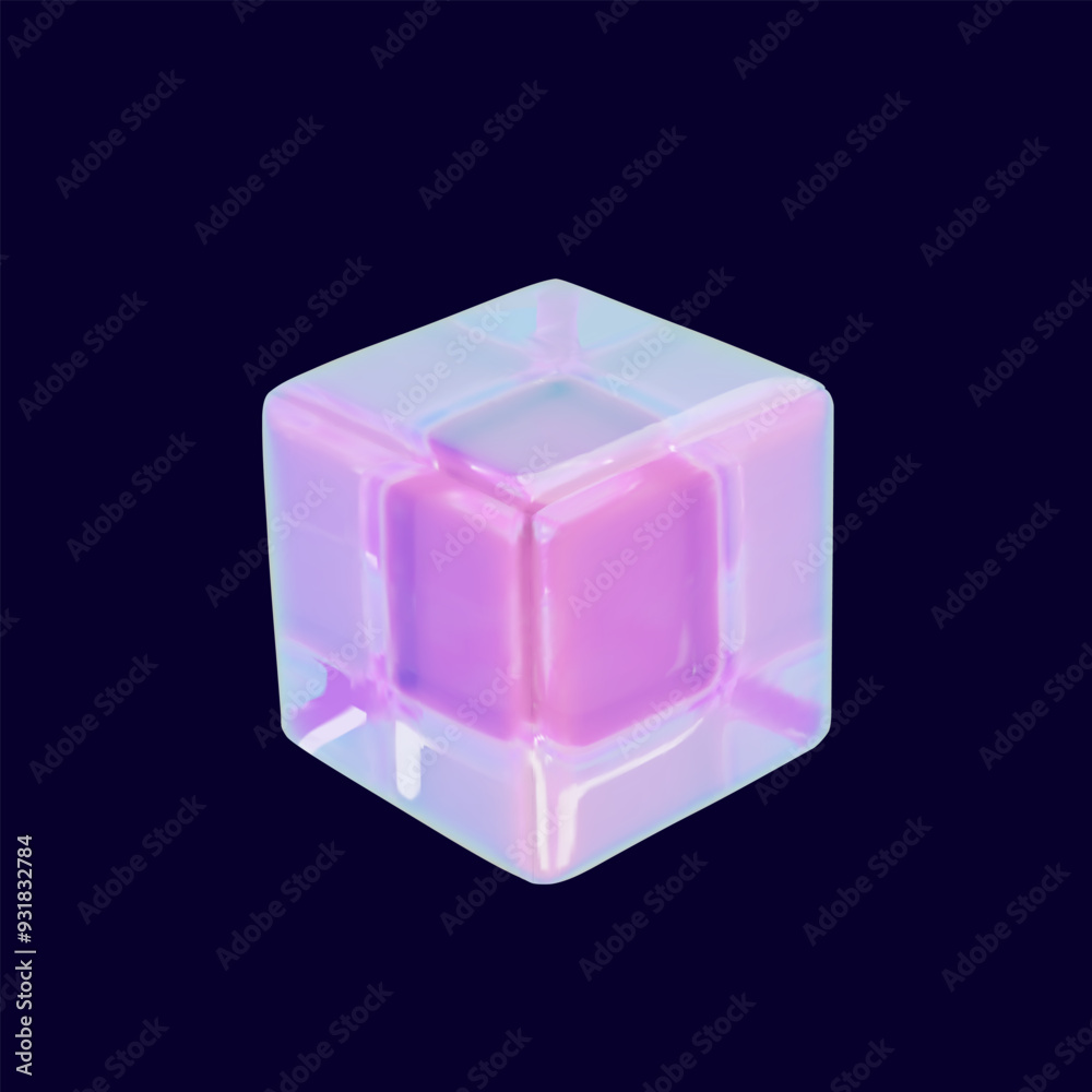 3d render glass cube. Glossy crystal design in rectangle shape. Neon contemporary glassmorphism. Vector illustration in realistic neon prism. Gradient geometric box in hologram effect in y3k style 3d render glass cube. Glossy crystal design in rectangle shape. Neon contemporary glassmorphism. Vector illustration in realistic neon prism. Gradient geometric box in hologram effect in y3k style