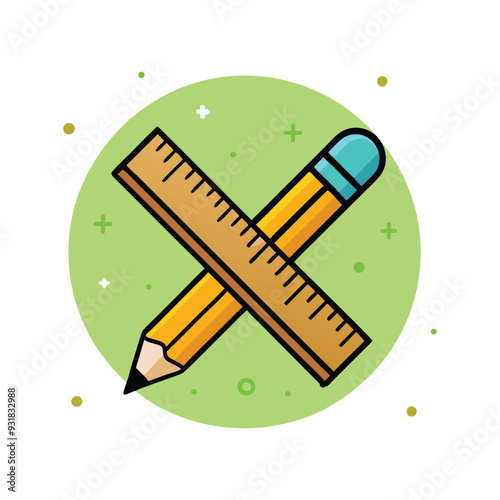 Icon Illustration of a Pencil with a Ruler