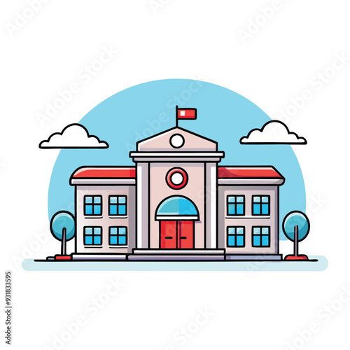 Vector Icon Illustration of a School Building Isolated Building and Landmark Icon Concept