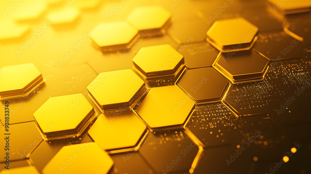 Abstract yellow technology hexagonal background Abstract yellow technology hexagonal background
