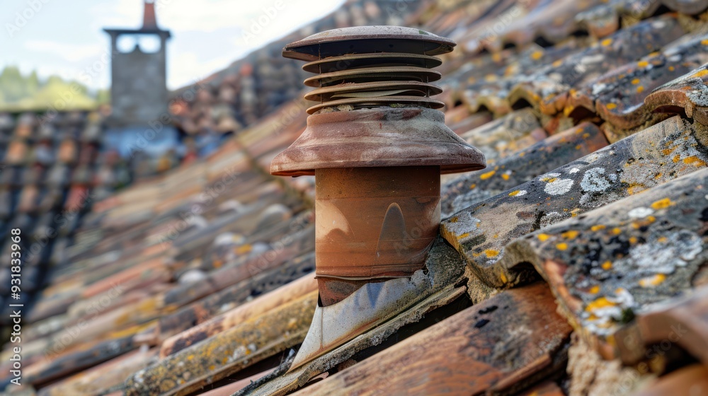 Naklejka premium Old Roof Vent on a Tile Roof