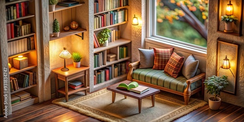 Wallpaper Mural Charming miniature study corner with tiny books and cozy reading nooks, miniature, charming, study, corner, tiny books Torontodigital.ca