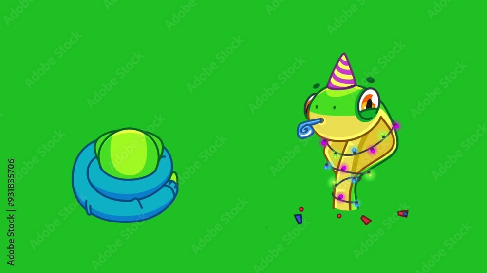 Sticker of funny cartoon characters of two snakes in the first green ...