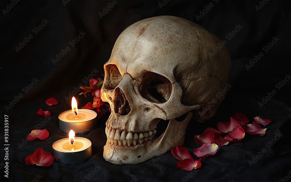 skull with a red petals
skull with a red petals