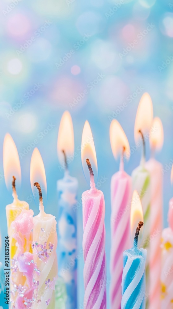 Lit colorful birthday candles with blurred Lit colorful birthday candles with blurred