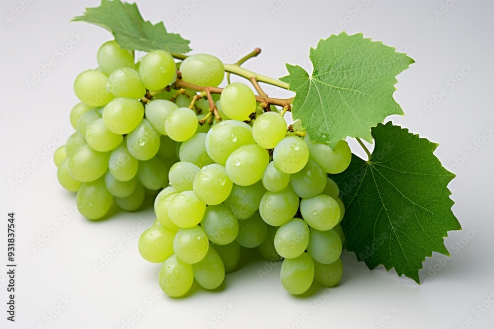 Obraz premium Bunch fresh green grapes their leaves image