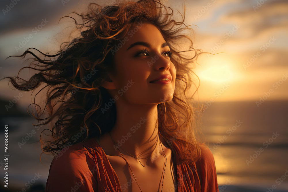 Fototapeta premium Woman savors sunset on Florida trip
