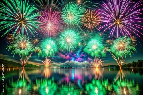 Kaleidoscope on Crystal Waters: Colorful, Fireworks, Green, Pink, Dynamic