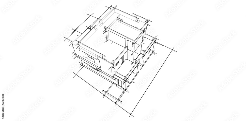 Fototapeta premium building sketch architectural 3d illustration