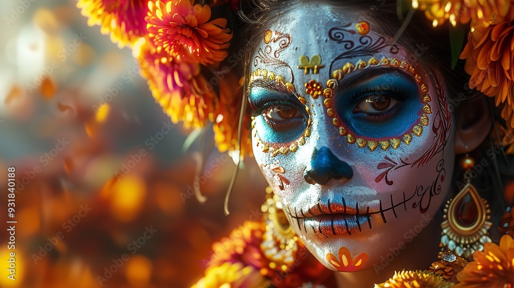 Beautiful woman with bright makeup in traditional Mexican attire Beautiful woman with bright makeup in traditional Mexican attire