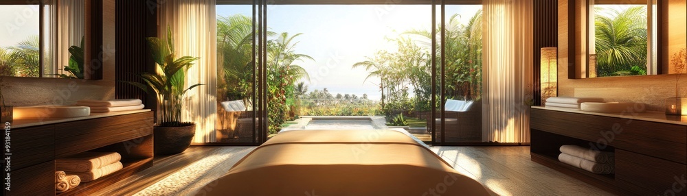 Luxurious Spa Room with Outdoor Pool and Lush Tropical View Luxurious Spa Room with Outdoor Pool and Lush Tropical View