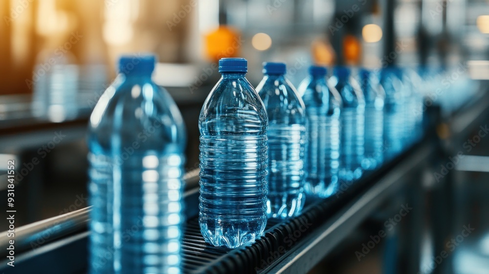 Bottled Water on Production Line Conveyor Belt Bottled Water on Production Line Conveyor Belt