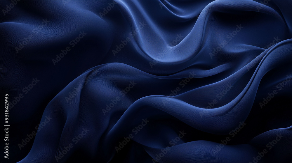 Fototapeta premium .Dark blue flowing fabric with soft, gentle folds and smooth texture